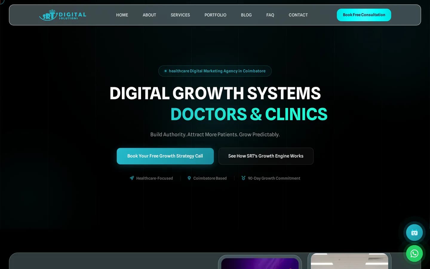 Screenshot of the SRT Digital Solutions marketing agency platform homepage