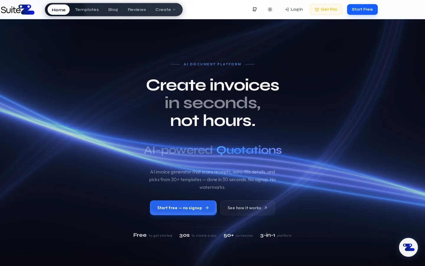Screenshot of the SuiteZai ai document saas homepage